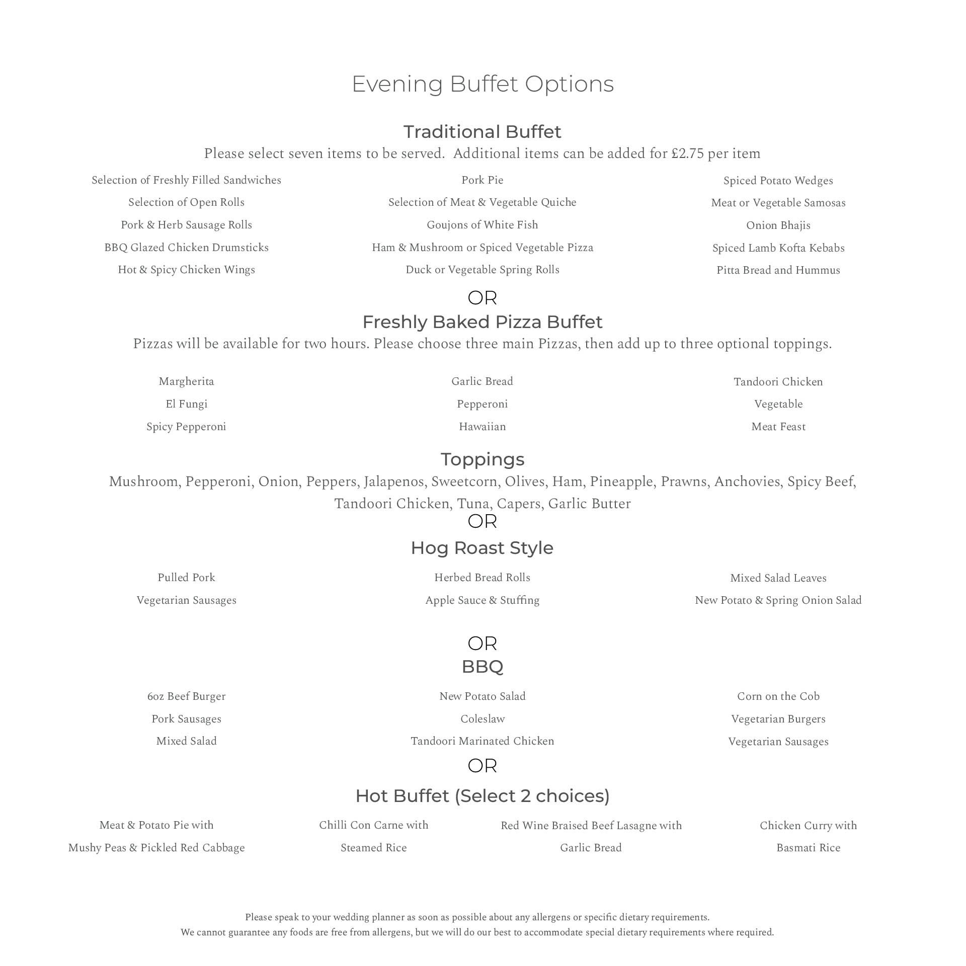 Orchid Package Evening Menu Bredbury Hall Wedding Venue in Stockport Cheshire