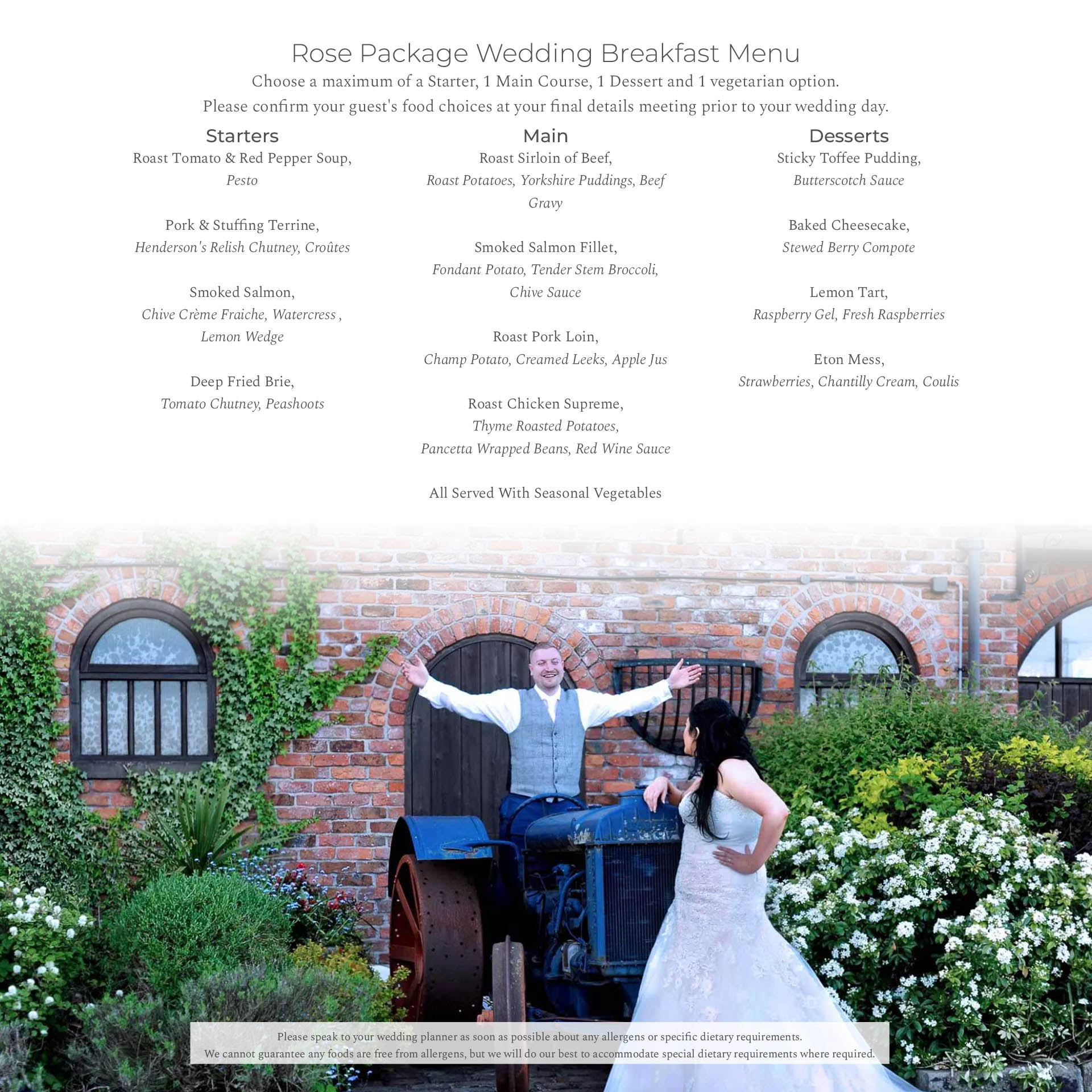 Rose Package Menu Bredbury Hall Wedding Venue in Stockport Cheshire